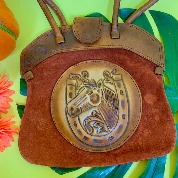 Vintage Bags Vintage 7s Suede Tooled Leather Horse Purse Poshmark